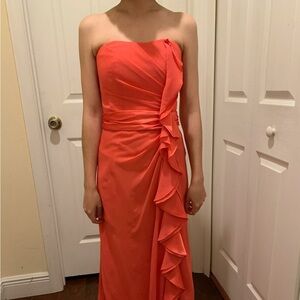 Elegant Coral Strapless Evening Gown